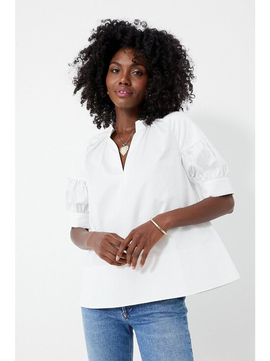 Tuckernuck Tops - Tuckernuck White Ruthie Blouse M Medium V-Neck Ruched Sleeves Cotton Boxy Top